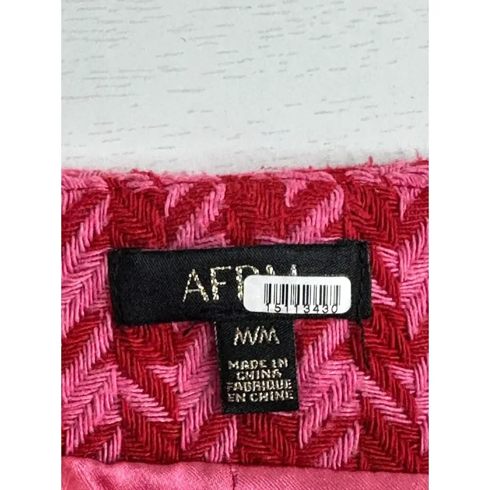 AFRM Melody Herringbone Mini Skirt Women M Red Pink Revolve Academia Tweed Short - Picture 5 of 10